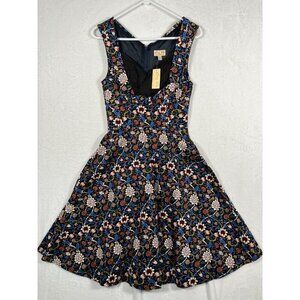 Lindy Bop Black Floral Swing Dress Fit & Flare Size Small Pin Up Rockabilly NEW